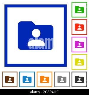 Set of color square framed Folder owner flat icons on white background Stock Vector