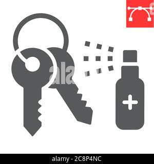 Disinfection keys glyph icon, hygiene and disinfection, cleaning keys sign vector graphics, editable stroke solid icon, eps 10. Stock Vector