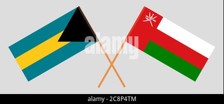 Crossed flags of Oman and Bahamas. Official colors. Correct proportion. Vector illustration Stock Vector