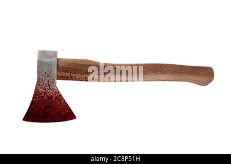 Old bloody axe isolated on white background with cliiping path Stock Photo