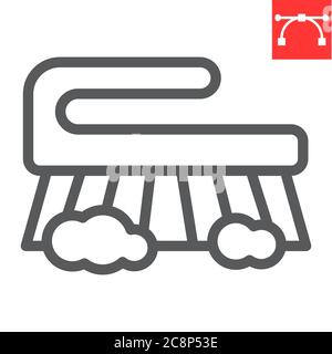 Hand scrubbing brush line icon, hygiene and disinfection, cleaning brush sign vector graphics, editable stroke linear icon, eps 10. Stock Vector