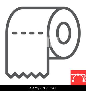 Toilet paper line icon, hygiene and disinfection, toilet paper sign vector graphics, editable stroke linear icon, eps 10. Stock Vector