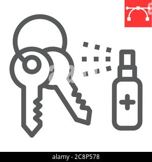 Disinfection keys line icon, hygiene and disinfection, cleaning keys sign vector graphics, editable stroke linear icon, eps 10. Stock Vector
