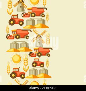 Agricultural seamless pattern with harvesting items. Stock Vector