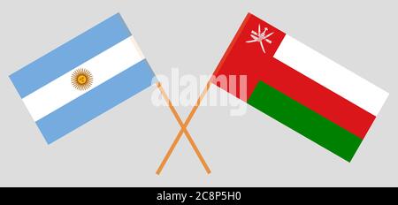 Crossed flags of Oman and Argentina. Official colors. Correct proportion. Vector illustration Stock Vector