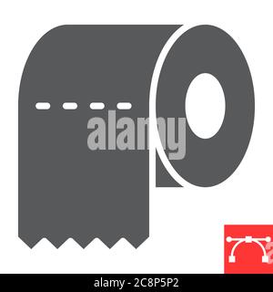 Toilet paper glyph icon, hygiene and disinfection, toilet paper sign vector graphics, editable stroke solid icon, eps 10. Stock Vector