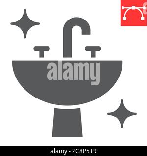 Washbasin glyph icon, hygiene and bathroom, disinfection sink sign vector graphics, editable stroke solid icon, eps 10. Stock Vector