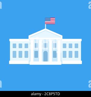 White House in Washington DC, official residence of the president of the United States. Flat vector illustration, simple cartoon style clip art. Stock Vector