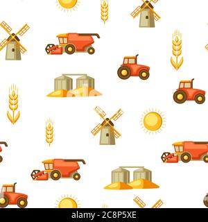 Agricultural seamless pattern with harvesting items. Stock Vector