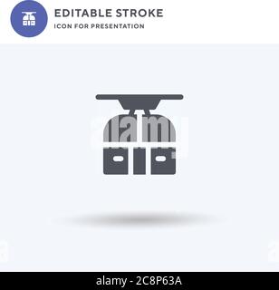 Cableway icon vector, filled flat sign, solid pictogram isolated on white, logo illustration. Cableway icon for presentation. Stock Vector