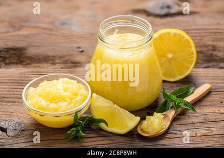 Download Lemon Jam In The Glass Jar With Fruit Around Closeup Stock Photo Alamy PSD Mockup Templates