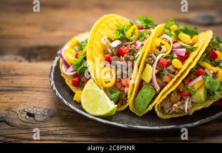 Mexican food - fresh tacos with ground meat Stock Photo