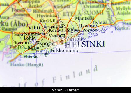 Geographic map of European country Finland with Helsinki capital city Stock Photo
