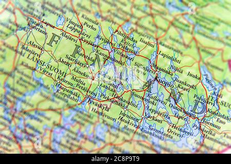 Geographic map of European country Finland with important cities Stock Photo