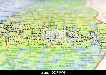 Geographic map of European country Finland with important cities Stock Photo