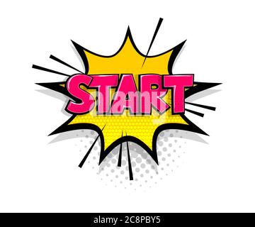 Comic text start speech bubble pop art style Stock Vector