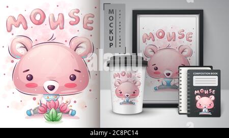 Cute mouse - poster and merchandising. Stock Vector