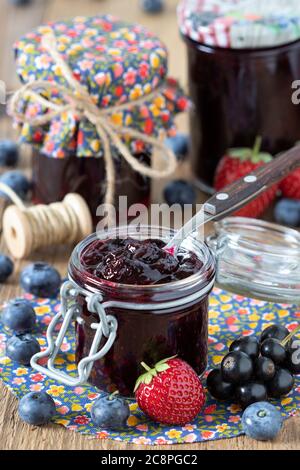 mixed berry jam in glasses Stock Photo