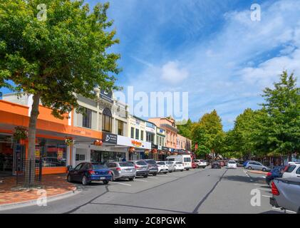 Trafalgar Street, the main street in historic downtown Nelson, New Zealand Stock Photo