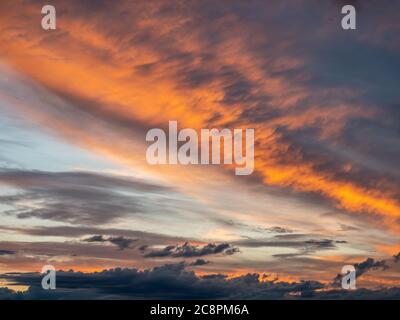 fire sky at sunset background Stock Photo