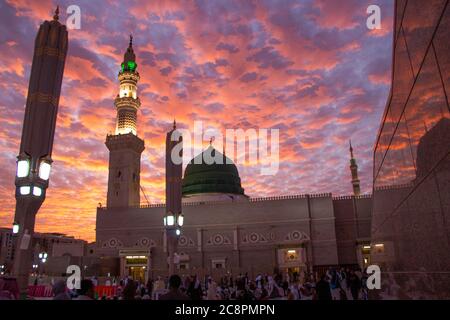 Al Masjid an Nabawi mosque beatuful sunset cloudy - Medina Saudi Arabia 6 jan 2020 Stock Photo