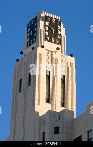 Art Deco clock tower in downtown Santa Monica, CA Stock Photo