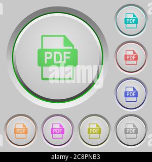 Set of color PDF file format sunk push buttons. Stock Vector
