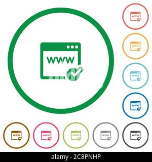 Set of domain registration color round outlined flat icons on white background Stock Vector