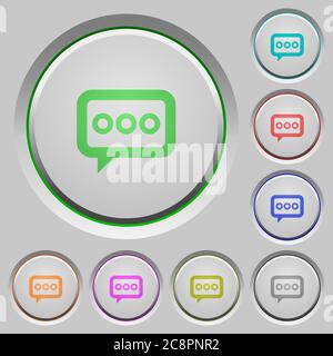 Set of color working chat sunk push buttons. Stock Vector