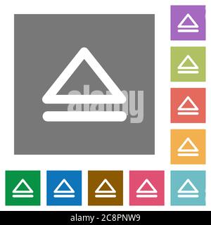 Media eject flat icon set on color square background. Stock Vector
