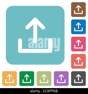 Flat upload icons on rounded square color backgrounds. Stock Vector