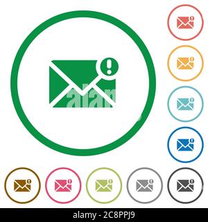 Set of message color round outlined flat icons on white background ...