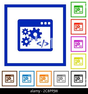Set of color square framed Application programming interface flat icons Stock Vector