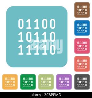 Flat binary code icons on rounded square color backgrounds. Stock Vector