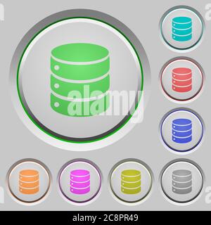 Set of color database sunk push buttons. Stock Vector