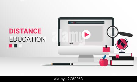 Computer With Video Icon On Screen Over Gray Background, Vector Stock Vector