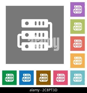 Servers flat icon set on color square background. Stock Vector