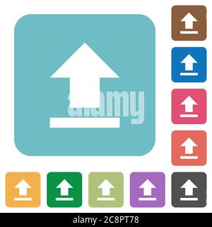 Flat upload icons on rounded square color backgrounds. Stock Vector