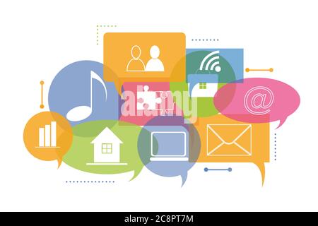 Colorful Internet Communication Icons Over White Background, Vector Illustration Stock Vector