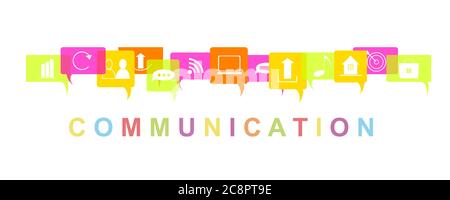 Communication Vector Illustration With Internet Icons Over White Background, Panorama Stock Vector