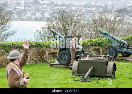 Falmouth.Cornwall.United Kingdom.February 21st 2020.The 25 pounder cannon is being fired at Pendennis castle in Falmouth Stock Photo