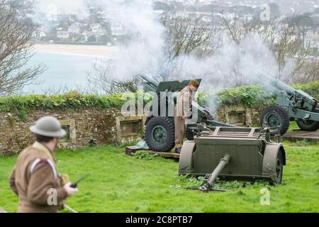 Falmouth.Cornwall.United Kingdom.February 21st 2020.The 25 pounder cannon is being fired at Pendennis castle in Falmouth Stock Photo