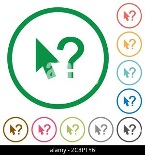 Set of help cursor color round outlined flat icons on white background Stock Vector