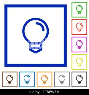 Set of color square framed light bulb flat icons Stock Vector