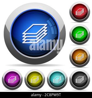 Set of round glossy Printing papers buttons. Arranged layer structure. Stock Vector