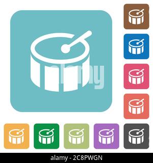 Flat drum icons on rounded square color backgrounds. Stock Vector