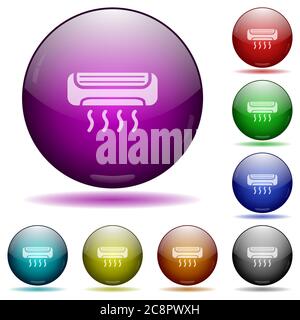 Set of color Air conditioner glass sphere buttons with shadows. Stock Vector