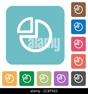 Flat pie chart icons on rounded square color backgrounds. Stock Vector