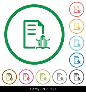 Set of bug report color round outlined flat icons on white background Stock Vector