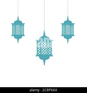 Decorative traditional Arabian vintage style lanterns, isolated on a white background. Blue middle eastern lamp pattern illustration. Stock Photo